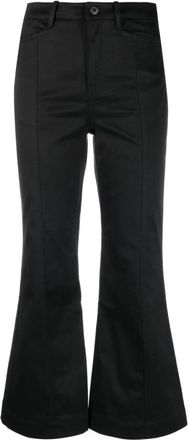 Proenza Schouler High Waist Cropped Broek - Dames - Wijde Broeken - Zwart - L - Katoen - Broeken