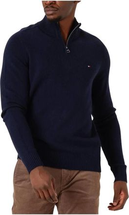 Tommy Hilfiger Lambswool Zip Mock - Heren - Truien - Blauw - Maat: XL Wol