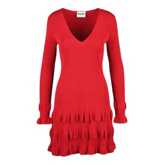 Moschino Kleedjes, Dames, Rood, M, Polyester, Gebreide jurk met wijde rok
