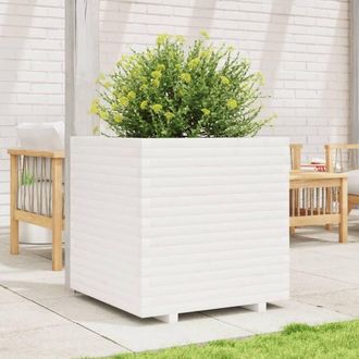 Berkfield Home Beautiful Garden Planter White 70x70x72 cm Solid Wood Pine | Size: 70 x 70 x 72 cm