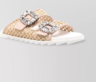 Roger Vivier raffia double-strap sandals crystal embellishment