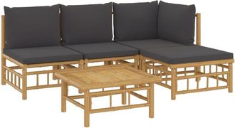 vidaXL Set De Muebles De Jard&iacute;n 5 Piezas Bamb&uacute; Con Cojines Gris Oscuro Vidaxl