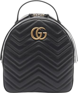 Gucci Pre-owned Backpacks, female, Black, Size: ONE SIZE Pre-owned Quilted Leather GG Marmont Backpack