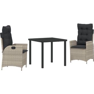 vidaXL Conjunto De Comedor De Jard&iacute;n 3 Pcs Gris Claro Rat&aacute;n Sint&eacute;tico Vidaxl