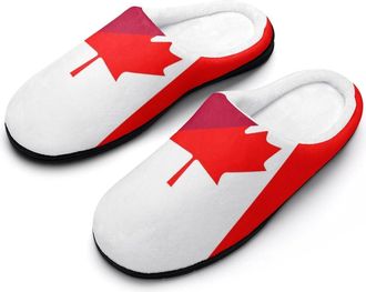 Generic Canada And Japan Flag Mens Soft Cotton Slippers with Memory Foam Anti-skid House Shoes for Travel Indoor Outdoor