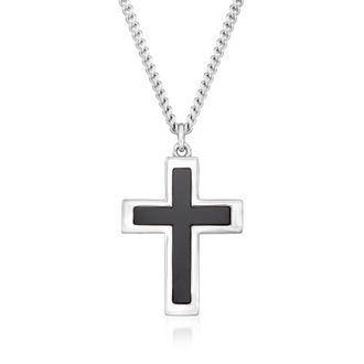 Ross-Simons Mens Black Onyx and Sterling Silver Cross Pendant Necklace