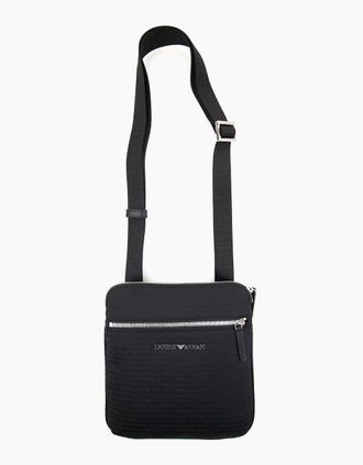 Emporio Armani Mens Emporio Armani Flat Shoulder Bag In Nylon With All-over Jacquard Logo Lettering Black/black - Size: OS