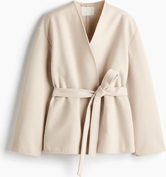 H&M Mantel mit Bindeg&uuml;rtel - White