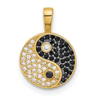 Diamond2Deal 14k Yellow Gold with Rhodium Black and Clear Cubic Zirconia Yin and Yang Pendant
