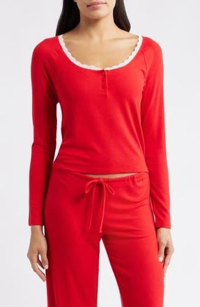Open Edit Daydream Lace Trim Rib Crop Top in Red Salsa at Nordstrom Rack, Size X-Large