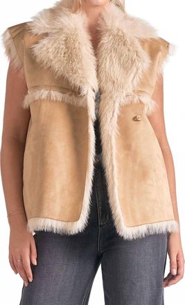 Elan Eloise Long Faux Fur Vest In Beige