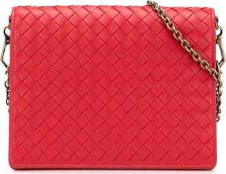 Bottega Veneta Pre-owned Womens Nappa Intrecciato Wallet On Chain - Red Leather - One Size