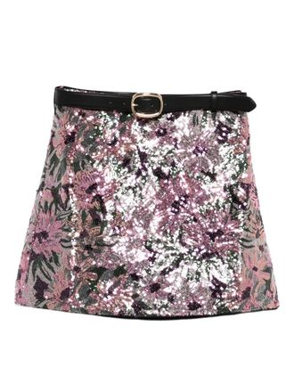 Self Portrait sequined belted mini skirt - Roze