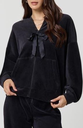 Florence By Mills Velour Bow Hoodie in Black at Nordstrom Rack, Size X-Small
