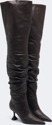 Amina Muaddi Olivia leather over-the-knee boots