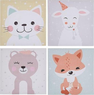 Beliani Beliani - Conjunto De 4 Cuadros En Lienzo Multicolor 30 X 30 Cm Para Habitaci&oacute;n Infantil Bombi