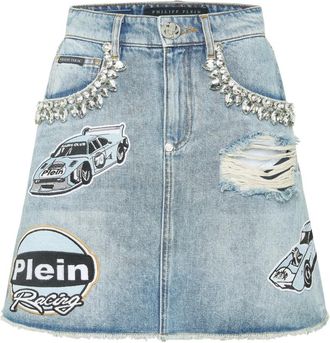 Philipp Plein Mini Rok Racing - Dames - Spijkerrokken - Blauw - S - Denim - Rokken