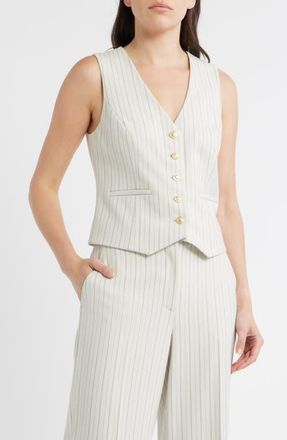 Elie Tahari The Liliana Pinstripe Vest in Tan With Black Pinstripe at Nordstrom, Size 10