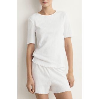 Mango Lettuce Edge Pointelle Cotton Sleep T-Shirt in White at Nordstrom, Size Medium
