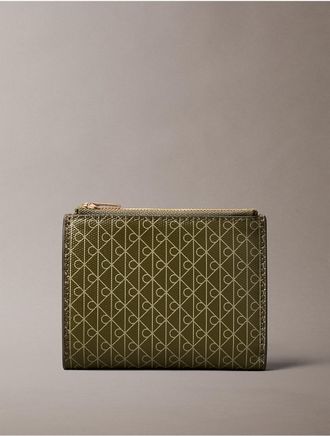 Calvin Klein Womens Emblem Logo Double Zip Bifold Wallet - Green