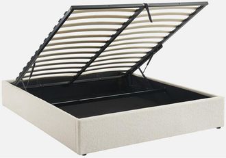 Sweeek Sweeek - Struttura letto con contenitore e rete a doghe, imbottita bouclé bianco