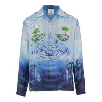 Casablanca Overhemden, Heren, Blauw, L, Zijden overhemd met grafische print