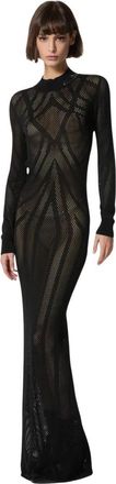 John Richmond Lange transparante jurk met lange mouwen en gedetailleerd werk - Dames - Avondkleed - Zwart - XS - Leer - Kleedjes