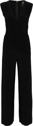 Norma Kamali ruched V-neck jumpsuit - women - Polyester/Spandex/Elastane - S - Black