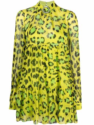 Philipp Plein leopard-print silk dress - women - Polyester/Silk - L - Green