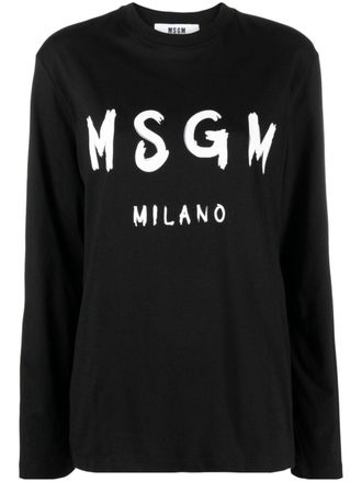 Msgm logo-print cotton T-shirt - women - Cotton - S - Black