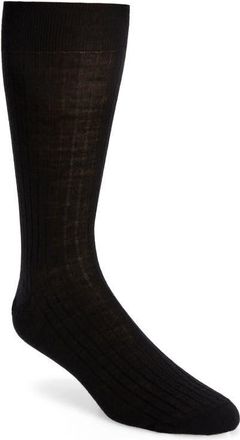Canali Ribbed Wool Blend Socks in Black at Nordstrom, Size Medium