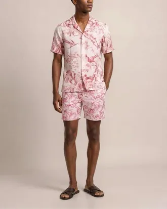Orlebar Brown Maitan Relaxed Fit Short Sleeve Cotton Shirt in Coral at Nordstrom, Size Xx-Large
