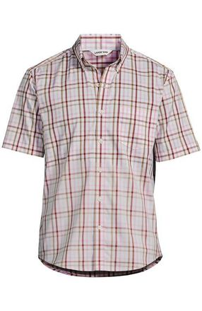 Lands End Traditional Fit Short Sleeve Travel Kit Shirt in Desert Tan/pink Tattersall at Nordstrom, Size Xx-Large