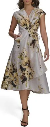 DKNY Floral Tiered Wrap Dress in Limoncello Multi at Nordstrom Rack, Size 14