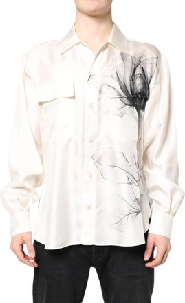 Dolce & Gabbana Ivory Silk Long Sleeves Men Casual Mens Shirt