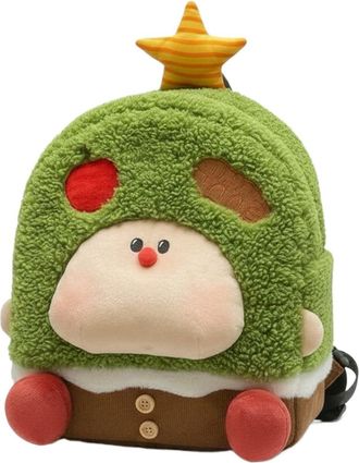 Generic Cute Cartoon Plush Backpack (Whimsical Character Design) with Star Accents, Soft Fluffy Green Backpack, Large Capacity Womens Casual Travel Bag for Da