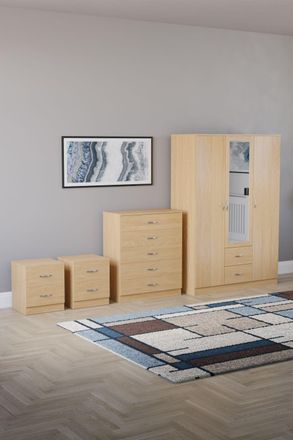 Home Discount Vida Designs 4Pc Bedroom Set 2x2Bedside, 5 Drawer, 3Dr Mirror Wardrobe in Brown