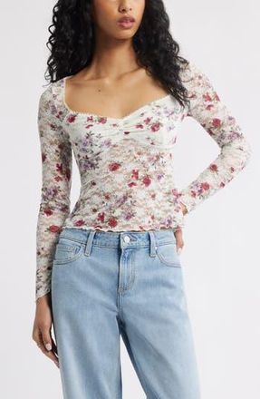 BP. Pretty Lace Top in Ivory- Red Ikat Floral at Nordstrom Rack, Size Small