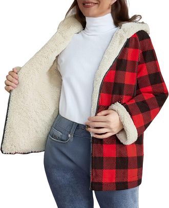 Generic Womens Checked Jackets Winter Cosy Warm Fleece Lined Coats Zip Up Hoodies Long Sleeeve Zipper Hoody Fuzzy Thermal Casual Plaid Jacket Autumn Winter Go