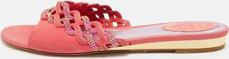 Rene Caovilla Ren&eacute; Caovilla Pink Suede Crystals Embellished Flat Slides