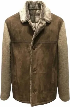 Gimos Mens Long Sleeve Shearling Coat In Brown