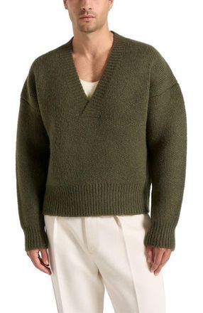 Mani&egrave;re De Voir Chad V-Neck Wool Knit Jumper in Deep Olive at Nordstrom, Size Medium