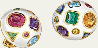 Verdura Fulco White Enamel and 18K Gold Multi-Stone Earclips