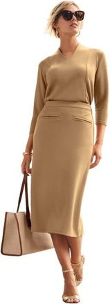 Jessica London Perfectease Midi Skirt in Brown Maple at Nordstrom, Size Medium