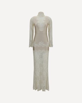 Paco Rabanne Abito lungo in pizzo e jersey Woman 38