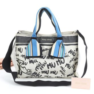 Miu Miu Multi-Color White Canvas Shoulder Bag Tote Bag (Pre-Owned)