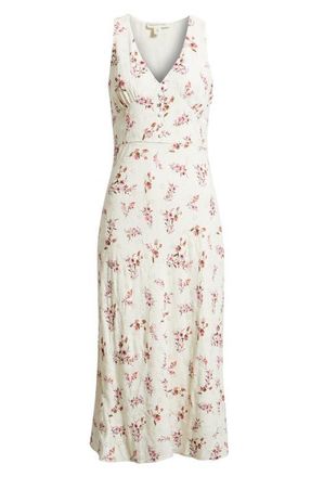 Treasure & Bond Embroidered Bias Cut Midi Dress in Ivory- Pink Posy Floral at Nordstrom, Size Xx-Small