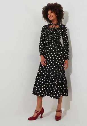 Joe Browns Long Sleeve Smocked Midi Dress in Scattered Dot at Nordstrom, Size 32