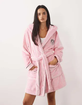 Juicy Couture Lottie accappatoio morbido con profili a contrasto in rosa acceso