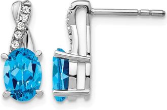 Diamond2Deal 14k White Gold Blue Topaz and Diamond Earrings